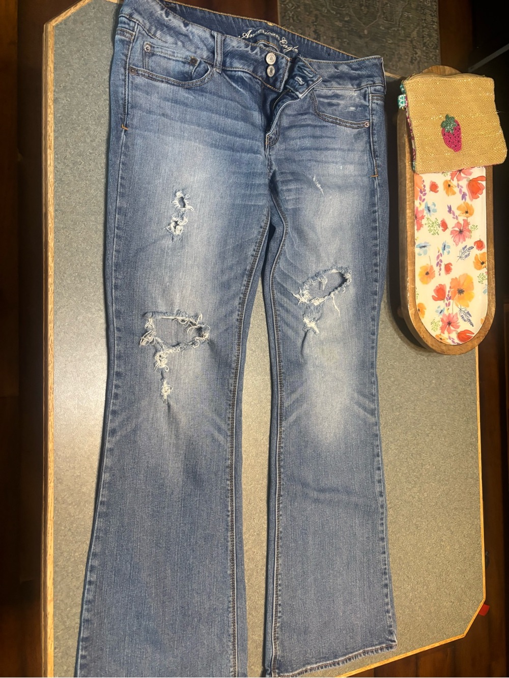 American Eagle Outfitters Light Blue Distressed Flare Jeans